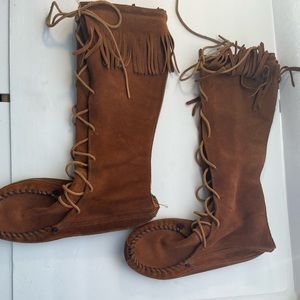 Minnetonka Knee-High Front-Lace Moccasin Boots